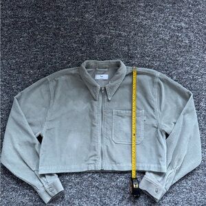 Aritzia TNA Sage Green Gray Corduroy Zip up Cropped Jacket Large